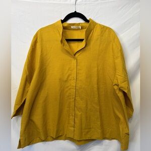 Two Danes Mustard Yellow Cotton Button-Up Top Size L